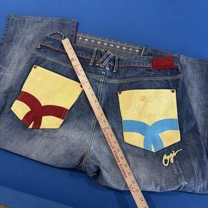 COOGI Jeans Mens 42x25 Blue Fade Distress 3/4 Length Crop Baggy Wide-Leg Y2K